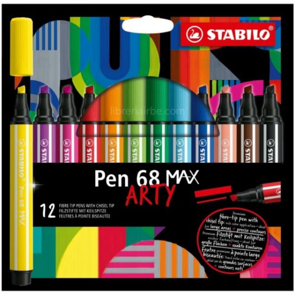 Marcadores Premium con Punta Biselada STABILO Pen 68 MAX Arty, 12 Colores