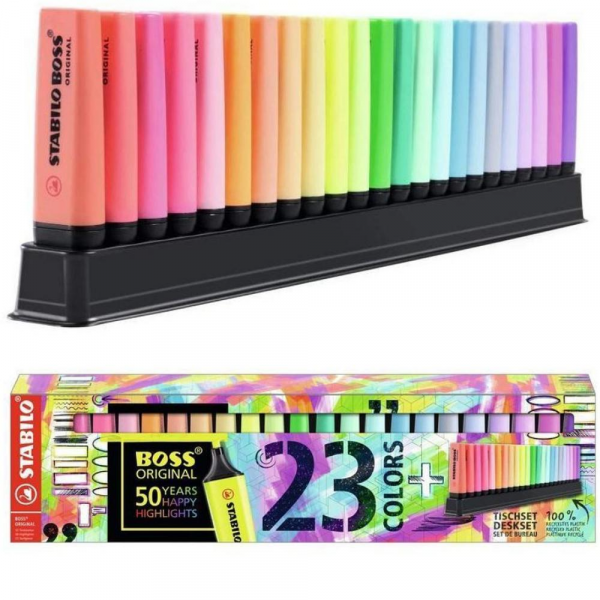 Estuche De 23 Resaltadores De Color Neón Y Pastel Boss Stabilo