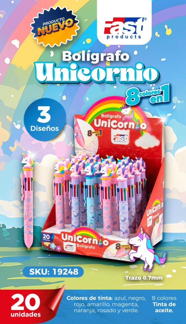 Bolígrafo Unicornio 8 colores en 1