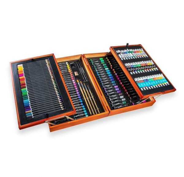 Maletín de madera Set para Dibujo y Arte con Técnicas Mixtas, 174 Piezas
