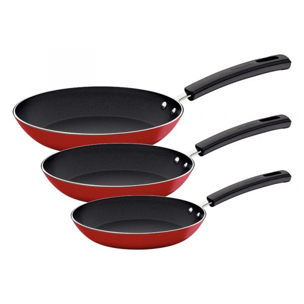 Juego de sartenes Tramontina Ritual de aluminio con revestimiento Starflon Max y exterior de silicona roja 03 piezas