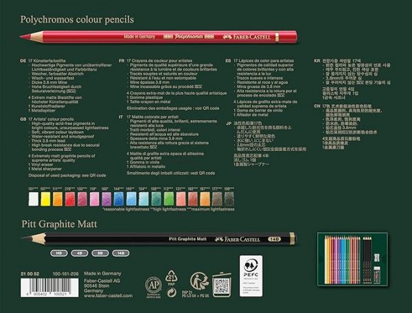 Set de 17 Lapices Polychromos + 4 Pitt Graphite Matt - Incluye Sacapuntas y Goma de Borrar Faber Castell