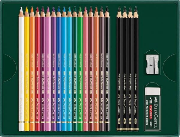 Set de 17 Lapices Polychromos + 4 Pitt Graphite Matt - Incluye Sacapuntas y Goma de Borrar Faber Castell