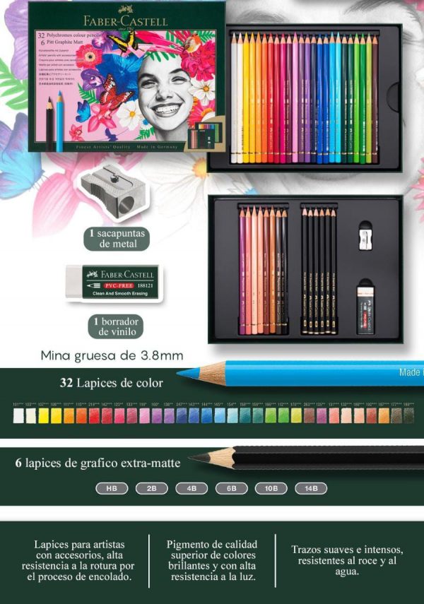 SETS POLYCHROMOS 32 LAPICES DE COLOR + 6 PITT GRAPHITE MATT DE FABER CASTELS