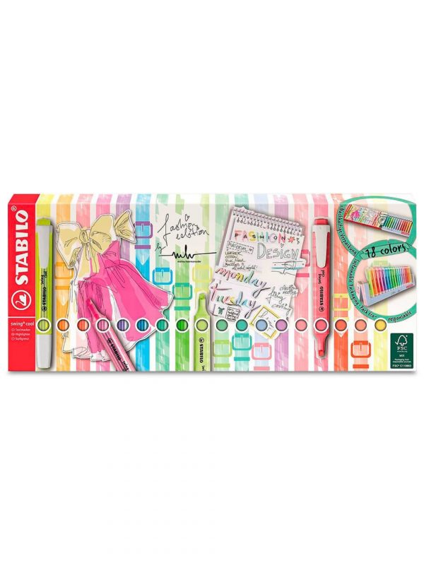 Estuche De 18 Resaltadores Color Pastel Y Neón, 10 Pastel Y 8 Neón, Swing Cool Stabilo