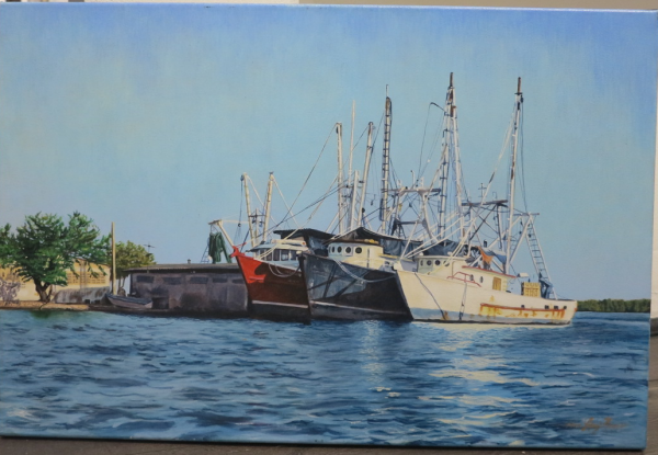 Atardecer con barcos - Edwin López Morán
