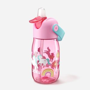 Botella con pajilla para niños 400 ml / 16 onz - rosa unicornio