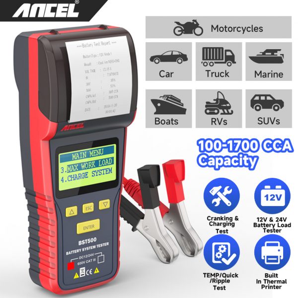 Bst500 Ancel analizador para baterias 12 y 24Vcon impresor