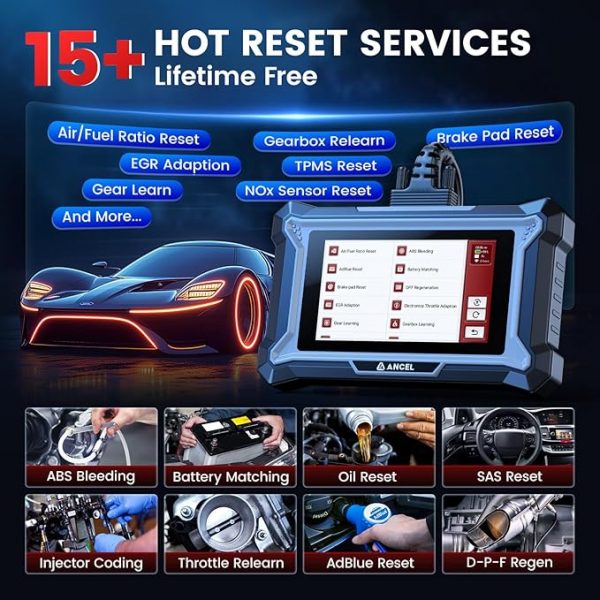 ANCEL DS200 All Systems OBD2 Escáner para ABS, SRS, diagnóstico de transmisión, 15+ servicios de restablecimiento, sangrado ABS, restablecimiento de aceite/EPB/BMS/SAS, reaprendizaje de caja
