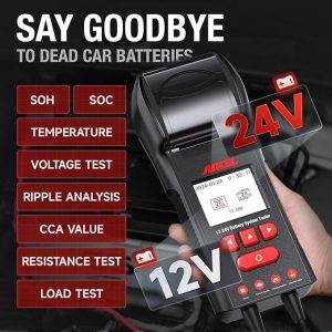 ANCEL BST600 - Probador de batería de coche con impresora - 12V/24V, 100-2000 CCA, probador digital de carga de batería automática - Prueba del sistema de arranque y carga para camiones pesados