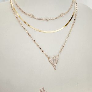 925 Silver Cadena Corazón Pavé