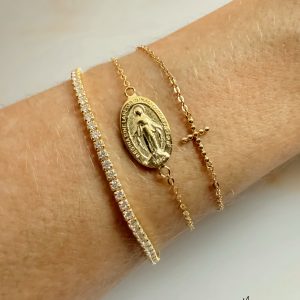 925 Silver Pulsera Medalla Virgen