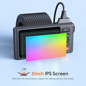 Cámara de inspección de alcantarillado de triple lente con cable semirrígido de 50 pies, cámara endoscopio de pantalla IPS DEPSTECH de 5 pulgadas con luces, boroscopio industrial 1080P, pantalla