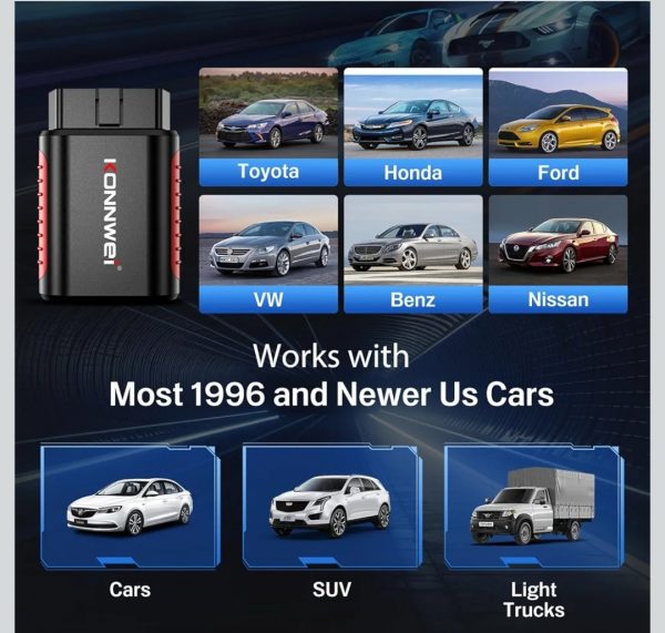 KONNWEI KDIAG Bluetooth OBD2 escáner herramienta de diagnóstico para iPhone y Android Wireless Check Engine Light Lector de código de coche Bluetooth 5.2 con diagnóstico de sistema completo,