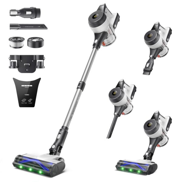 Aspiradora Inalámbrica Vertical 2 en 1 JASHEN, Potente Succión con Luz LED