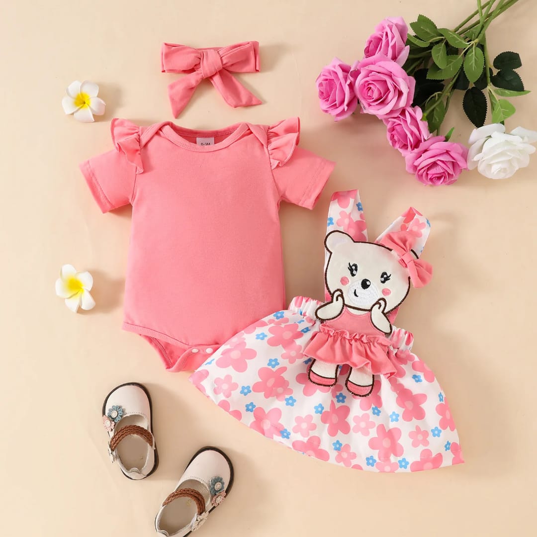 Traje bodi y con vestido diseño de osita