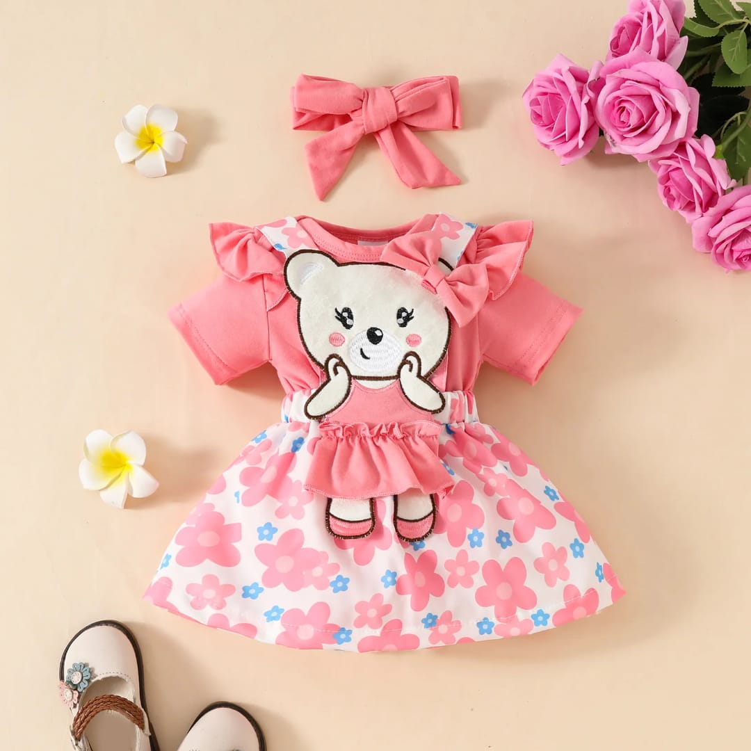 Traje bodi y con vestido diseño de osita