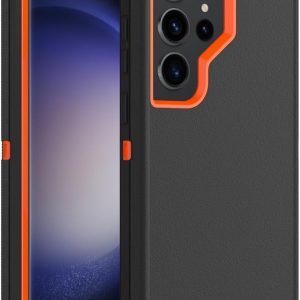 Funda para Samsung Galaxy S23 Ultra, resistente, resistente, a prueba de golpes, protección contra caídas para Samsung Galaxy S23 Ultra, negro y naranja