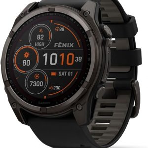 Garmin fēnix® 0.315 - 2.008 in, solar, zafiro, reloj inteligente GPS multideporte premium, batería de larga duración, clasificación para inmersión, linterna LED incorporada, titanio DLC gris carbón