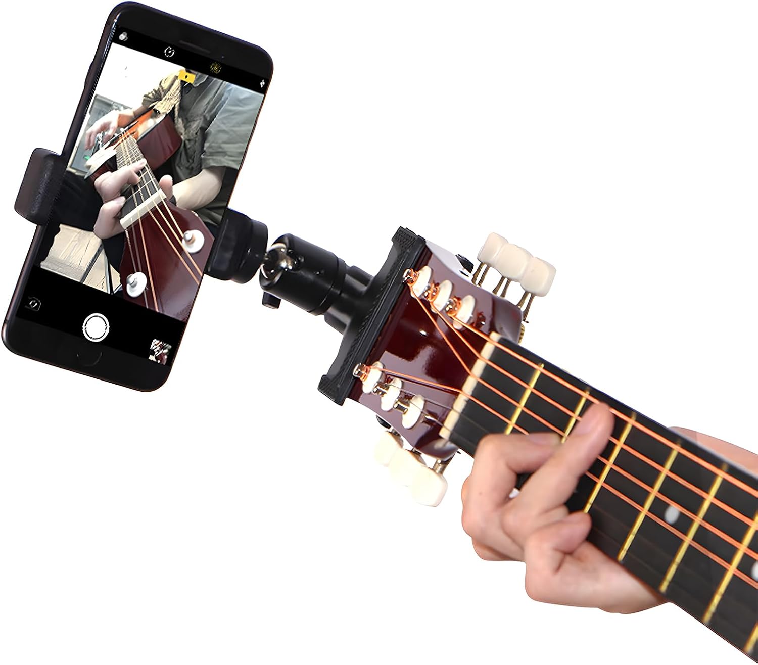 Soporte para teléfono con cabezal de guitarra para grabación de video en vivo, adecuado para teléfonos inteligentes iPhone y Samsung, compatible con guitarra eléctrica, bajo y ukelele