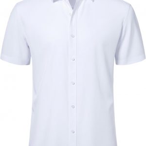 Camisas de vestir de manga corta para hombre, elásticas, con botones, sin arrugas, casual, sólidas, camisa formal para verano, negocios, boda