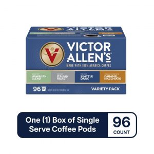 Victor Allen's Coffee Variety Pack (Kona Blend, Italian Roast, Seattle Dark, Caramel Macchiato), 96 Count, Single Serve Coffee Pods for Keurig K-Cup Brewers