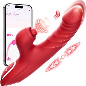 Vibrator Thrusting Dildo for Women Toendi G Spot Rose Toy Clitoral Stimulator Sex Toys Dildos Vibrator with 10 Vibration 7 Thrust Mode with Licking, Rabbit Vibrators Adult Sex Toy Couple AI Sync Games