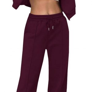 LovelyWholesale Women Sweatsuits 2 Piece Set Zip Up Sweatshirt and Wild Leg Sweatpants Set