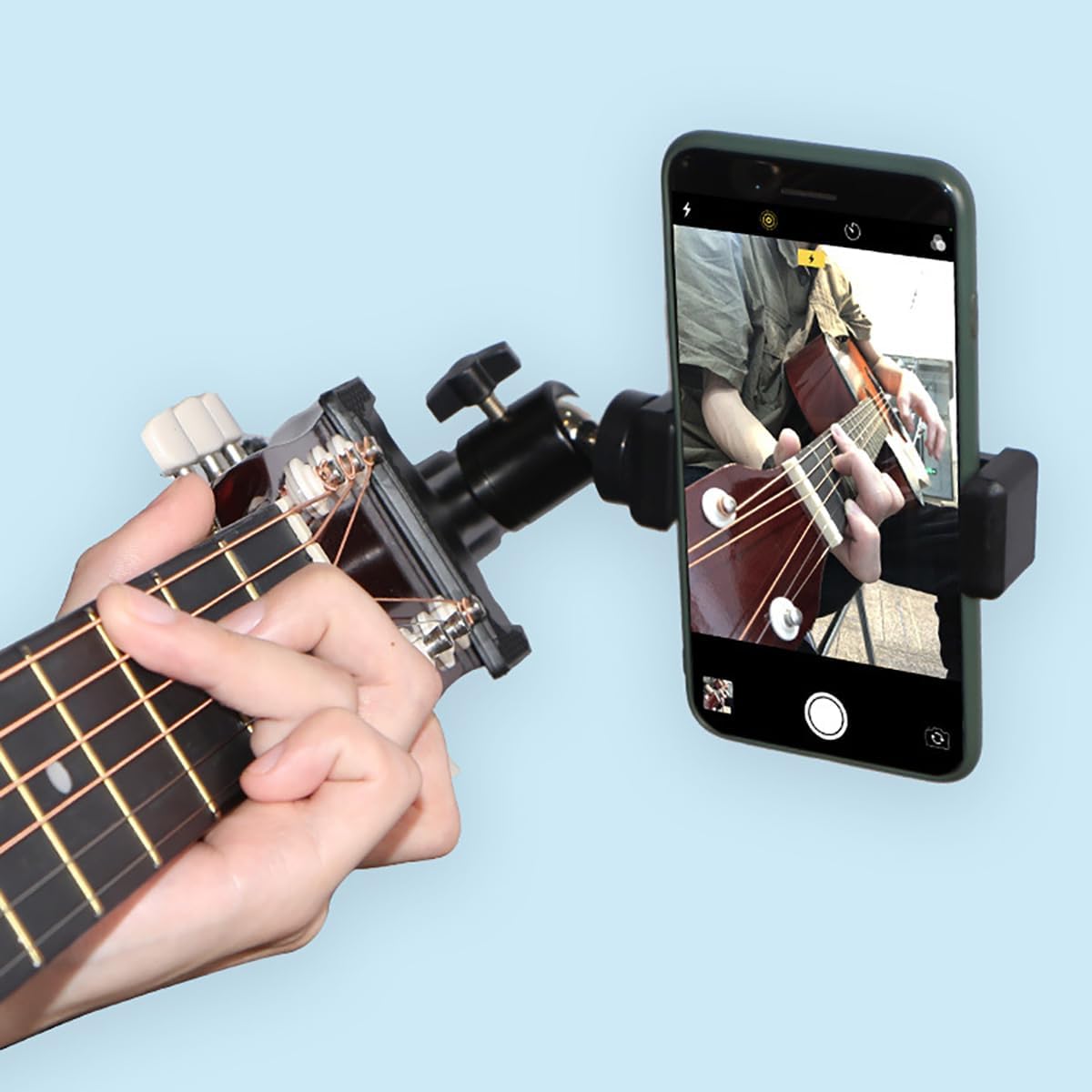 Soporte para teléfono con cabezal de guitarra para grabación de video en vivo, adecuado para teléfonos inteligentes iPhone y Samsung, compatible con guitarra eléctrica, bajo y ukelele