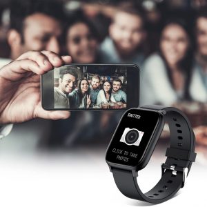 Reloj inteligente para hombres y mujeres, compatible con iPhone, Samsung, teléfono Android, pantalla táctil completa de 1.83 pulgadas, IP68, impermeable, Bluetooth, rastreador de actividad física, monitor de ritmo cardíaco/sueño, color negro
