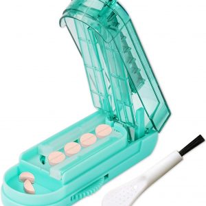 Johnbee Pill Cutter Splitter for Small and Tiny Pills, Larger Pills. Adjustable Pill Splitter Accurately Cuts Multiple Pills at Once. Sharp Blade with Safety Guard. Non-Slip Silicone Edge (Lake Blue)