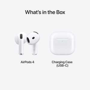 Apple Auriculares inalámbricos AirPods 4, auriculares Bluetooth, audio espacial personalizado, resistente al sudor y al agua, funda de carga USB-C, chip H2, hasta 30 horas de duración de la batería,