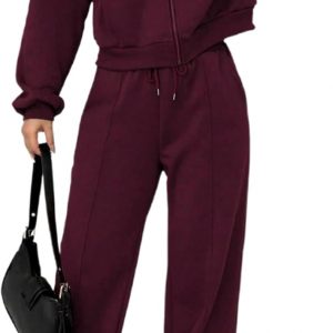 LovelyWholesale Women Sweatsuits 2 Piece Set Zip Up Sweatshirt and Wild Leg Sweatpants Set