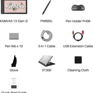 HUION Kamvas 13 (Gen 3) Drawing Tablet with Screen,13.3" Full-Laminated Art Tablet with Anti-Sparkle Canvas Glass 2.0, 99% sRGB, PenTech 4.0, 16384 Pen Pressure, Dual Dial for PC, Mac, Android, Black