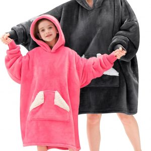 Touchat Manta con capucha, sudadera de forro polar Sherpa de gran tamaño con bolsillo gigante para capucha y mangas para adultos, manta gris cálida y acogedora, regalos para mujeres