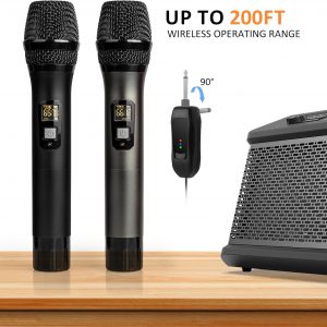 Soundgeek Wireless Microphone UHF Metal Dual Handheld Mic with Rechargeable Receiver 200ft Range, Microphone for Singing, Karaoke, Church, Speech, Wedding, Party Singing (2 Mics, Black & Gray)
