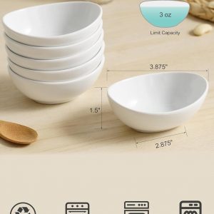 Dipping Bowls, 3 OZ Small Serving Bowls for Side Dishes,Set of 6 Mini Appetizer Plates for Condiment Sushi Ketchup, Porcelain, Tomato Sauce, Soy Sauce Dish Ceramic (4 Inch(3 Ounce))