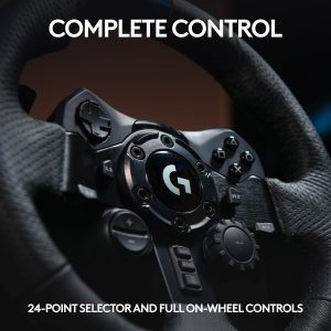 Logitech G 923 - Volante de carreras y pedales para PS 5, PS4 y PC con TRUEFORCE, hasta 1000 Hz de respuesta de fuerza, pedal sensible, control de lanzamiento de embrague dual y cubierta de volante de cuero genuino