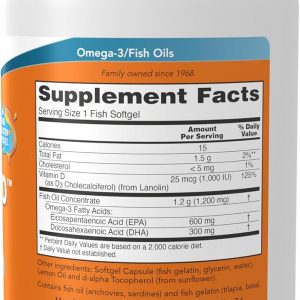 NOW Suplementos, Ultra Omega 3-D™, Aceite de Pescado Omega-3 + Vitamina D-3, Apoyo Cardiovascular*, 180 cápsulas blandas