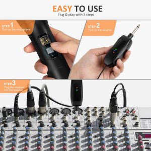 Soundgeek Wireless Microphone UHF Metal Dual Handheld Mic with Rechargeable Receiver 200ft Range, Microphone for Singing, Karaoke, Church, Speech, Wedding, Party Singing (2 Mics, Black & Gray)