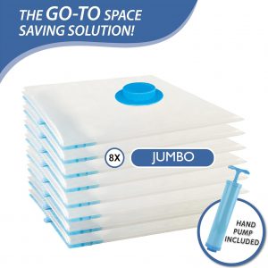 8 Jumbo Vacuum Storage Bags, Space Saver Bags Compression Storage Bags for Comforters and Blankets, Vacuum Sealer Bags for Clothes Storage, Hand Pump Included
