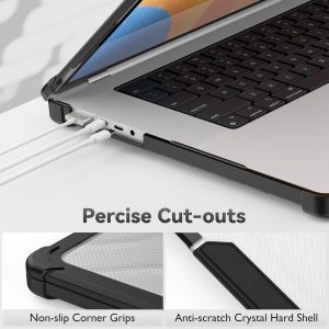HXCASEAC Funda compatible con MacBook Pro de 16 pulgadas 2024 2023 2022 2021, funda rígida protectora antiarañazos con soporte plegable M4 M3 M2 M1 (A3186 A3403 A2991 A2780 A2485) - Negro