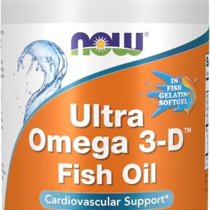 NOW Suplementos, Ultra Omega 3-D™, Aceite de Pescado Omega-3 + Vitamina D-3, Apoyo Cardiovascular*, 180 cápsulas blandas