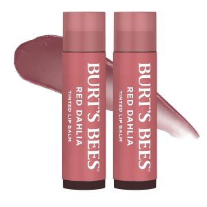 Burt's Bees - Bálsamo labial para rellenar los calcetines, fórmula de bálsamo tintado 2 en 1 de larga duración, infusión de color con manteca de karité hidratante, dalia roja (paquete de 2)