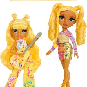 Rainbow High Jr High Rock Band - Sunny, Yellow 9” Fashion Doll with Guitar, Customize with Stickers, Posable, Great Toy Gift for Kids Ages 4+