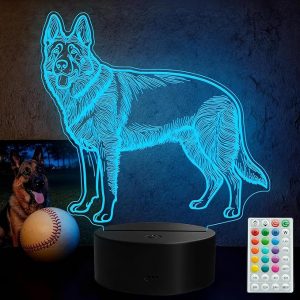 German Shepherd Night Light, German Shepherd Gifts, 3D Illusion Lamp with Remote Control, 16 RGB Colors, 4 Flashing Modes, Timer, Dimmable, Kids Room Dog Decoration for Holiday Birthday Christmas
