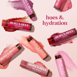 Burt's Bees - Bálsamo labial para rellenar los calcetines, fórmula de bálsamo tintado 2 en 1 de larga duración, infusión de color con manteca de karité hidratante, dalia roja (paquete de 2)