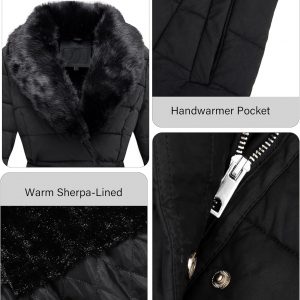 Bellivera Chaqueta acolchada de invierno para mujer, resistente al frío, forro de felpa con cuello de piel extraíble, capucha y cinturón