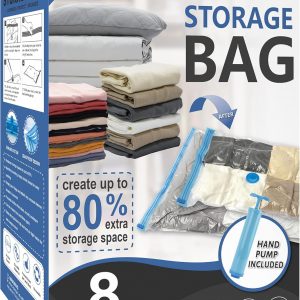 8 Jumbo Vacuum Storage Bags, Space Saver Bags Compression Storage Bags for Comforters and Blankets, Vacuum Sealer Bags for Clothes Storage, Hand Pump Included