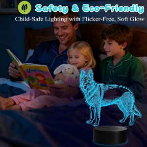 German Shepherd Night Light, German Shepherd Gifts, 3D Illusion Lamp with Remote Control, 16 RGB Colors, 4 Flashing Modes, Timer, Dimmable, Kids Room Dog Decoration for Holiday Birthday Christmas